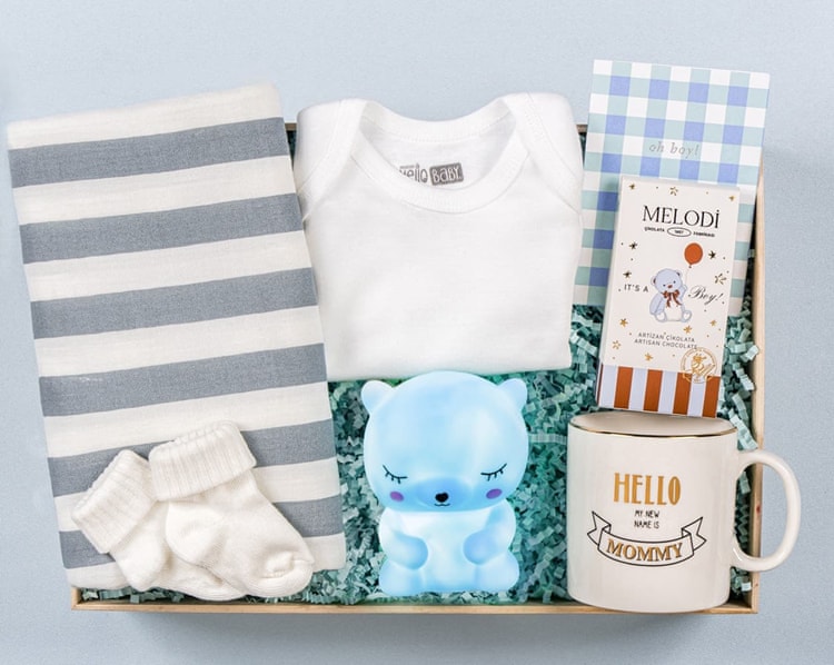 Ayıcık Işıklı Erkek Bebek Hediye Kutusu